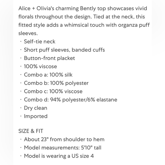 Alice + Olivia Brently Floral Tie-Neck Puff-Sleeve Top - Picture 6 of 6